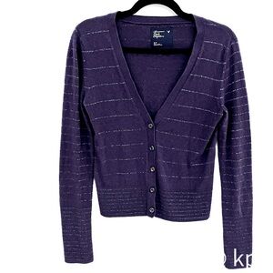 American Eagle Outfitters Purple Cardigan with Metallic Stripes - Small